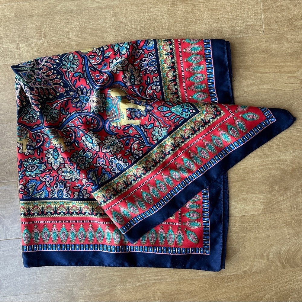 Gold Elephant Floral Silky Scarf, Decorative Purse Scarf
